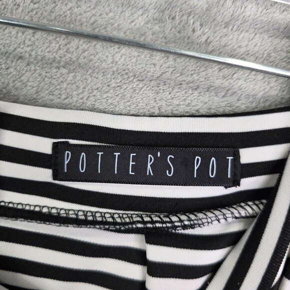 Womens Potter's Pot Black White Striped Pleated Skirt Polyester Stretch Size M - Picture 3 of 8